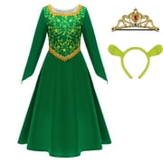 Kids Princess Green Dress Long Sleeve Girls Halloween Cosplay Costume